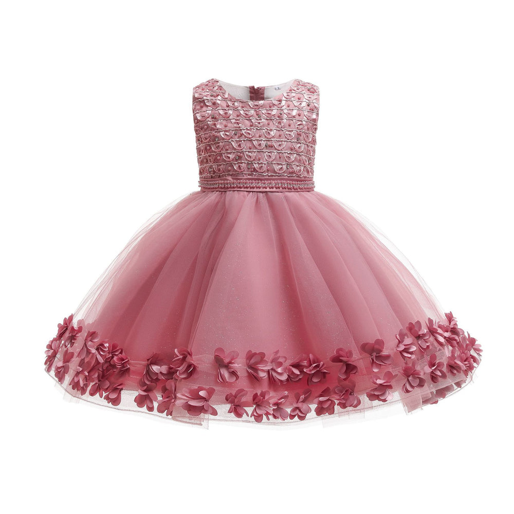 Amazon kids dress bead chain lace tutu skirt girl birthday piano performance princess dress kid dress