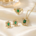 Stylishfashion copper inlaid zirconium emerald geometric necklace women's light luxury easiest for matchelegantcasual non-fading earrings suit