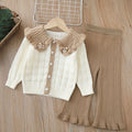 Girls' knitted cardigan sweater set - new autumn/winter  collection - handmade floral detail, big collar, knitwear outfit