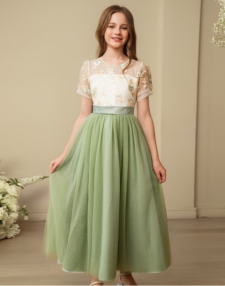 Hot-selling girls' summer dresses for export: children's mesh embroidered princess dresses, new chinese style ancient style long gowns