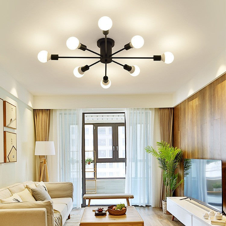 Creative personality Nordic wrought iron ceiling lamp Modern simple living room Dining room Study bedroom Multi-head molecular lamp