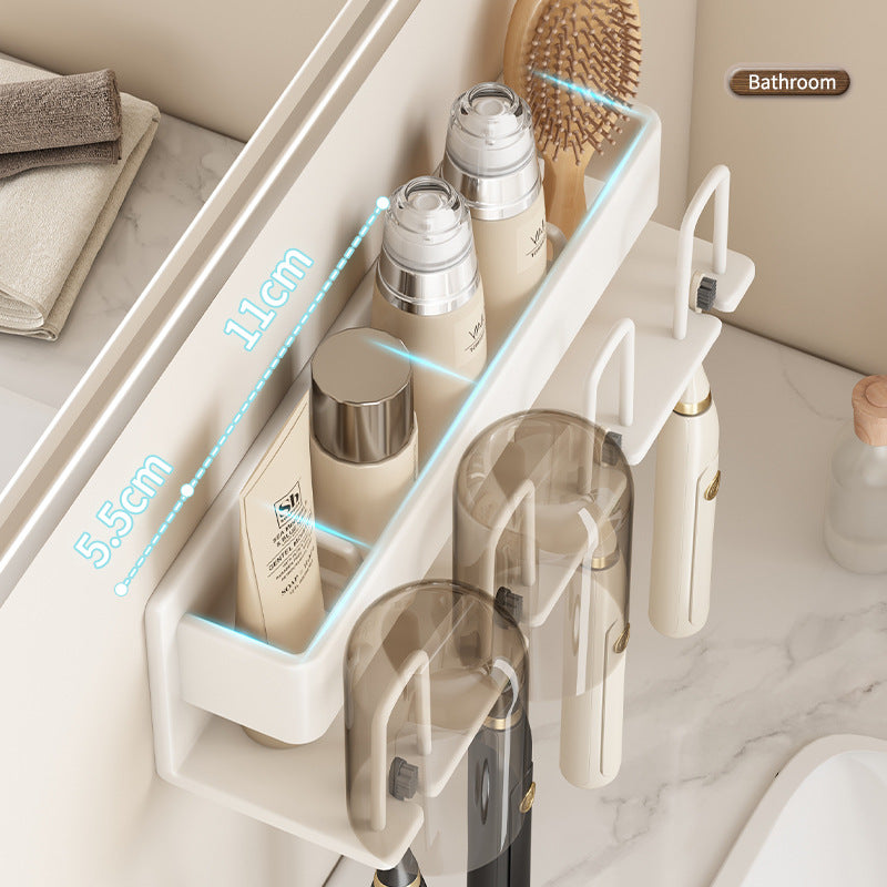 White toothbrush rack, no punching bathroom, electric mouthwash cup storage rack, wall-mounted tooth cup set