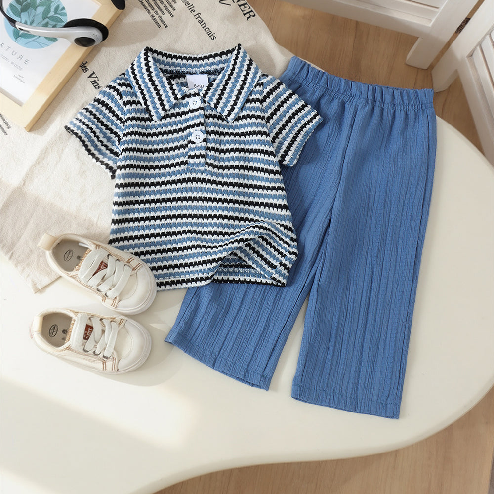 Children's clothing cross-border european and american girls stripes t-shirt + blue pants two-piece set children's clothing