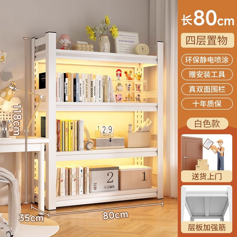 Multi-tier floor storage rack, steel bookshelf for home, living room, bedroom, kids' picture book organizer, simple iron art bookcase