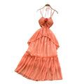 Beach vacation style cami dress - women's summer 3d floral ruffle hem bodycon maxi dress - unique, beautiful, and effortlessly chic