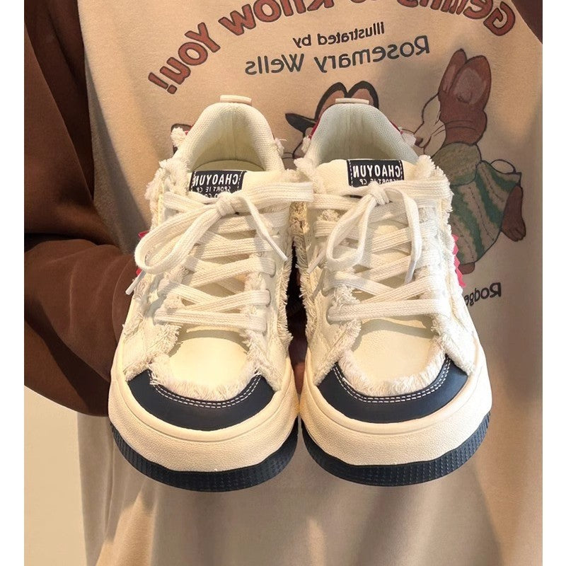 Thick solefleece-lined sneakers 2026winternew arrivaleasiest for matchwhite shoesins student casualniche styleheattech cotton shoes