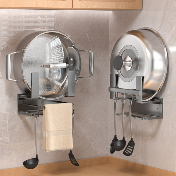 Wall-mounted non-punching large pot lid rack, multi-functional kitchen hook, rag rack, cutting board, cutting board rack, wall shelf