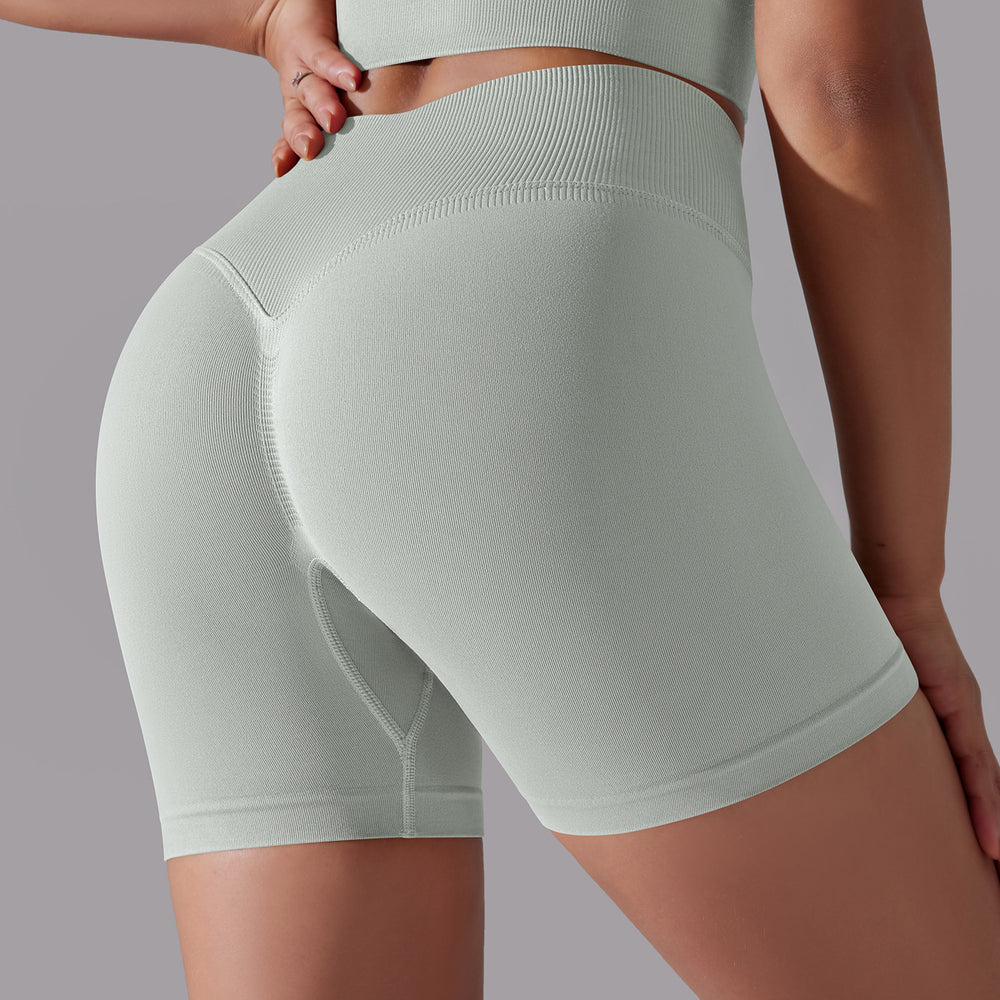 European and american high-waisted butt-lifting seamless quick-dry breathable yoga workout shorts for women - running, training, and fitness