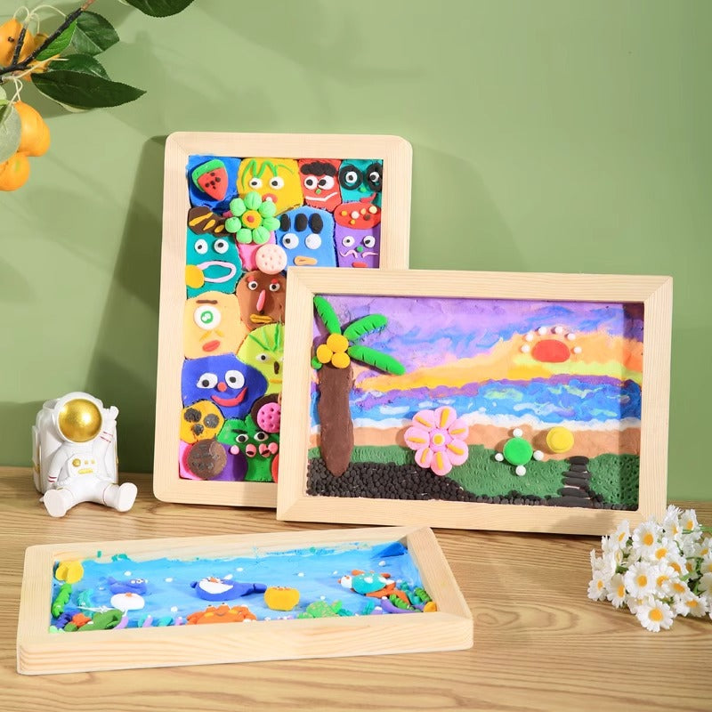 Solid wood clay picture frame mounted wood clay photo frame handmade DIY material wood frame colored clay works display empty frame
