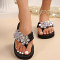 Factory direct, plus-size wedge heel platform sandals for women, featuring acrylic, iridescent crystal flower embellishments, and subtle floral accents. hot-selling and trending!