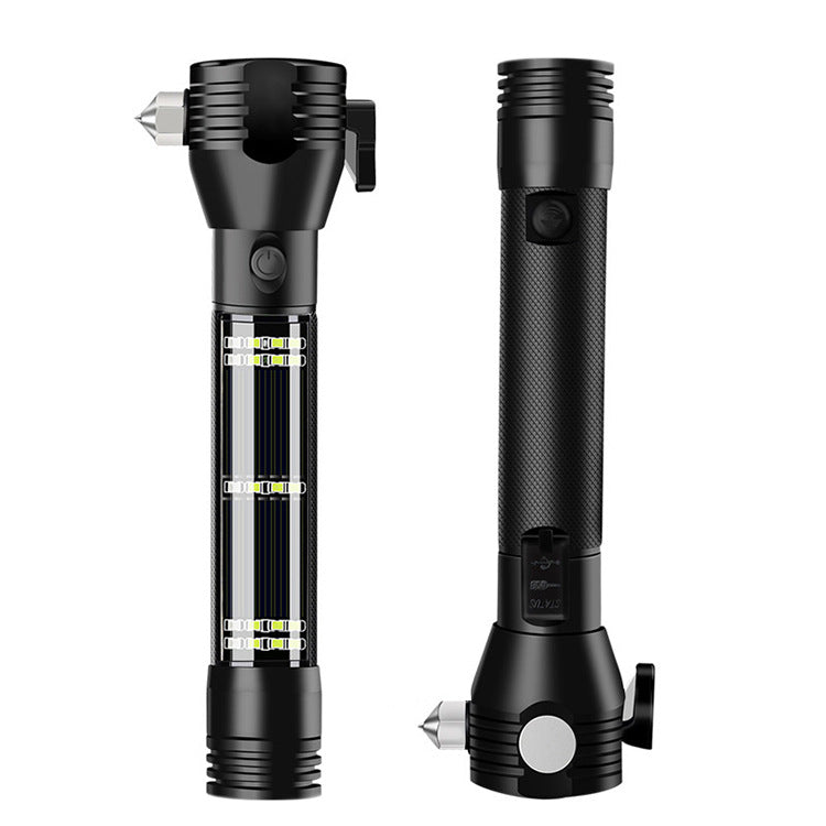 Cross-border solar vehicle safety hammer fire emergency, multi-functional T6 strong light flashlight LED work light generation