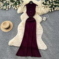 Minimalist sleeveless knit bodycon dress - women's summer high-waisted single-breasted maxi dress - commute-friendly, elegant, and chic