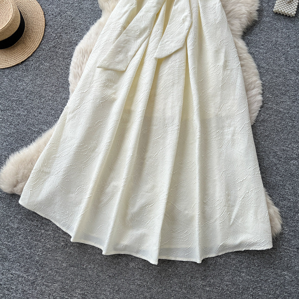 Korean style commute chic white lace elegant dress - women's summer tie-waist a-line dress - slimming and flattering