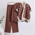 2025 autumn new arrival: chic capelet letter shawl jacket + solid color top + wide-leg pants knit three-piece set