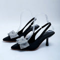 French pointed toe back strap bow rhinestone elastic band high heel sandals women women heels sandals