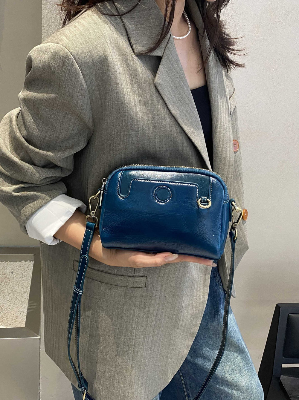 Tc genuine leather women's bag coin mobile phone bag 2025new arrival mahjong bag first layer cowhide single mini shoulder crossbody bag