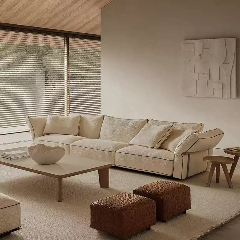 Italian normcore fabric sofa, lazy living room petal sofa, classy cotton and linen large flat layer straight row corner sofa