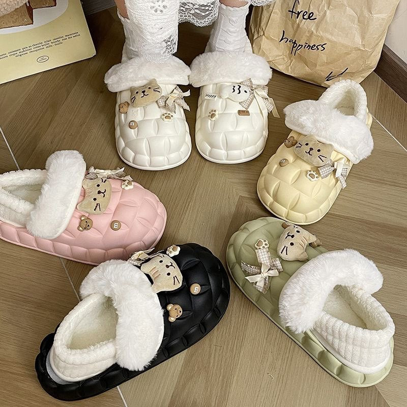 Women's winter cotton slippers - thickened plush, detachable warm home slippers for couples, indoor use, postpartum care, fuzzy slippers