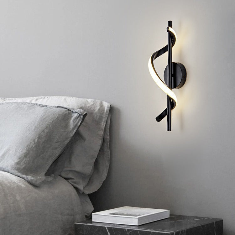 Minimalist black wall lamp - creative curved soft light wash, italian-inspired light luxury for bedroom bedside, living room background wall
