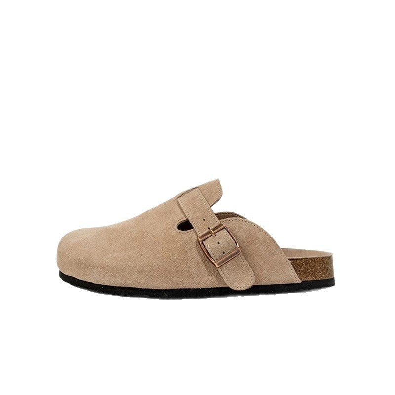 Birkenstock shoes thick sole half slippers toe slippers lazy one-leg flats same style soft bottom suede birkenstock slippers couple