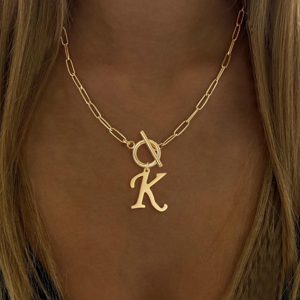 hot-selling initial stainless steel paper clip letter simple and versatile pendant necklace women's necklace clavicle chain
