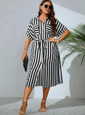 european and american cross-border e-commerce  new spring/summer plus size striped fashionable elegant dress
