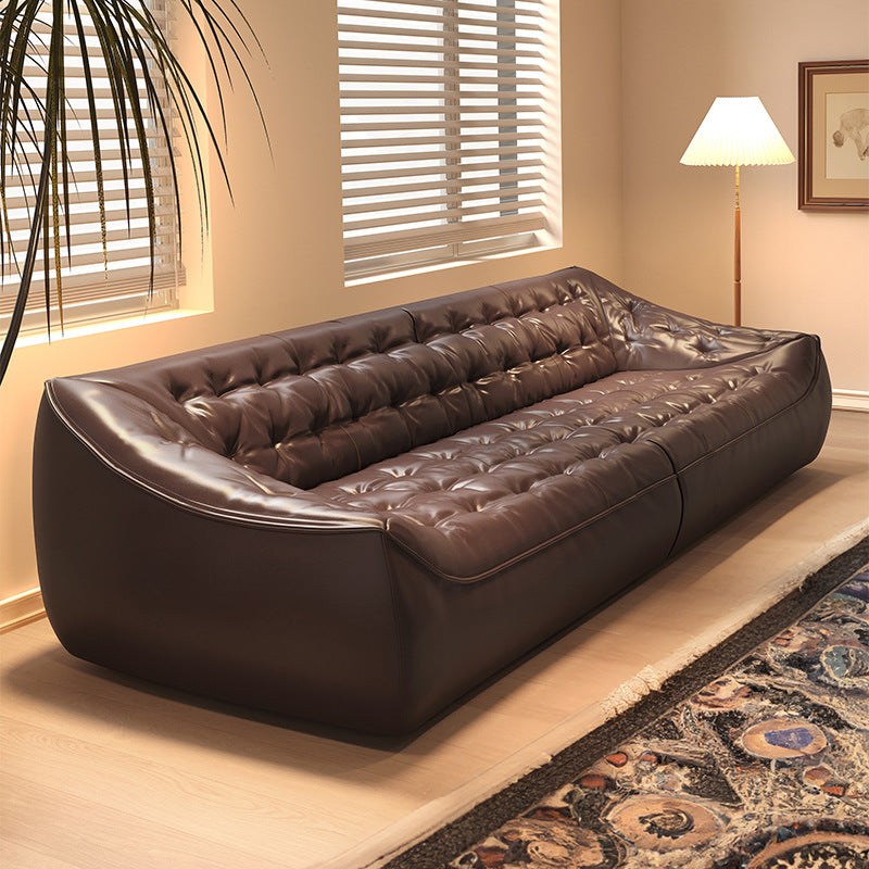 Bean bag sofa american retro oil wax living room medieval style three-person straight row small apartment first-layer cowhide sofa furniture