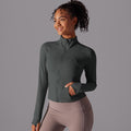 Naked comfortable outdoor sports outwear breathable mesh stand collar long sleeves zipper topsilm yoga fitness outwear