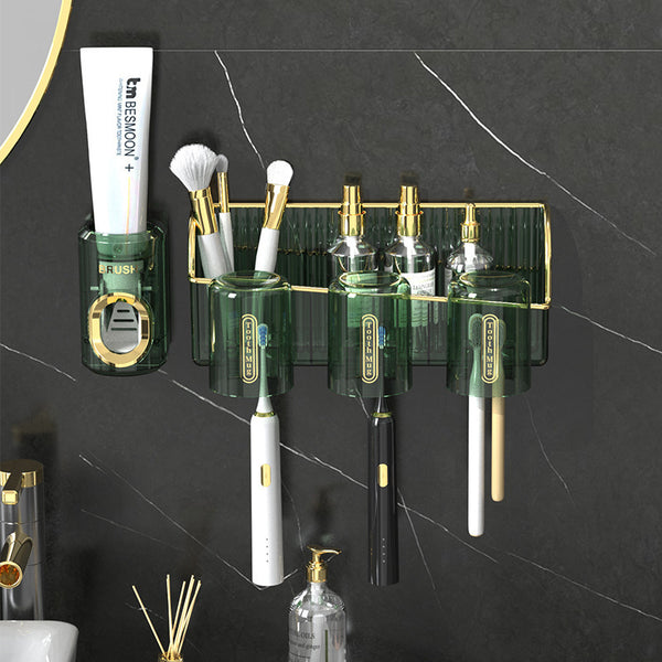 Light luxury toothbrush head shelf set No punching toilet Wall hanging storage rack Household bathroom toothpaste dispenser
