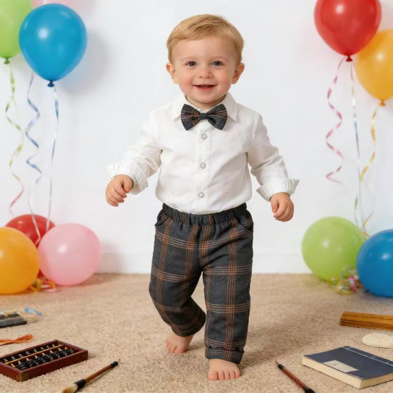 Stylish boys' suit set: british style gentleman's outfit with vest, plaid suit for children, perfect for first birthday celebrations
