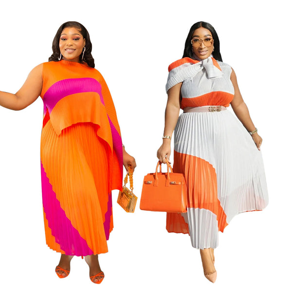 K10749  European and American  women's clothing supply Sanzhai wind pleated popular fashion casual skirt set