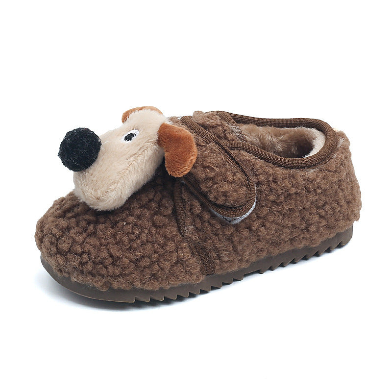 Kids' cartoon snow boots - new winter collection: girls' fleece-lined fluffy shoes, boys' versatile warm birkenstock-style boots