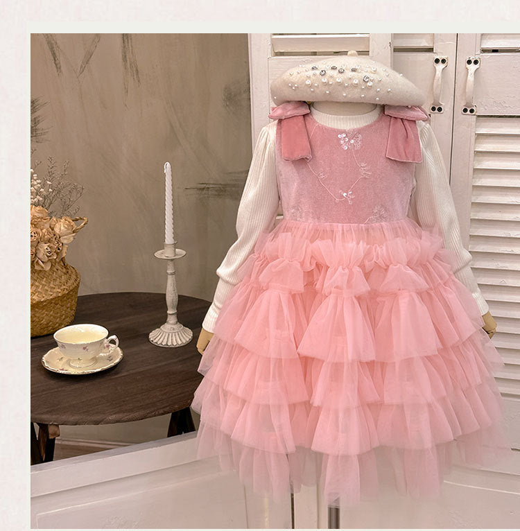 Girls' dress  autumn new arrival: ultra-fairy sequin embroidered children's tulle skirt two-piece princess dress - trendy style