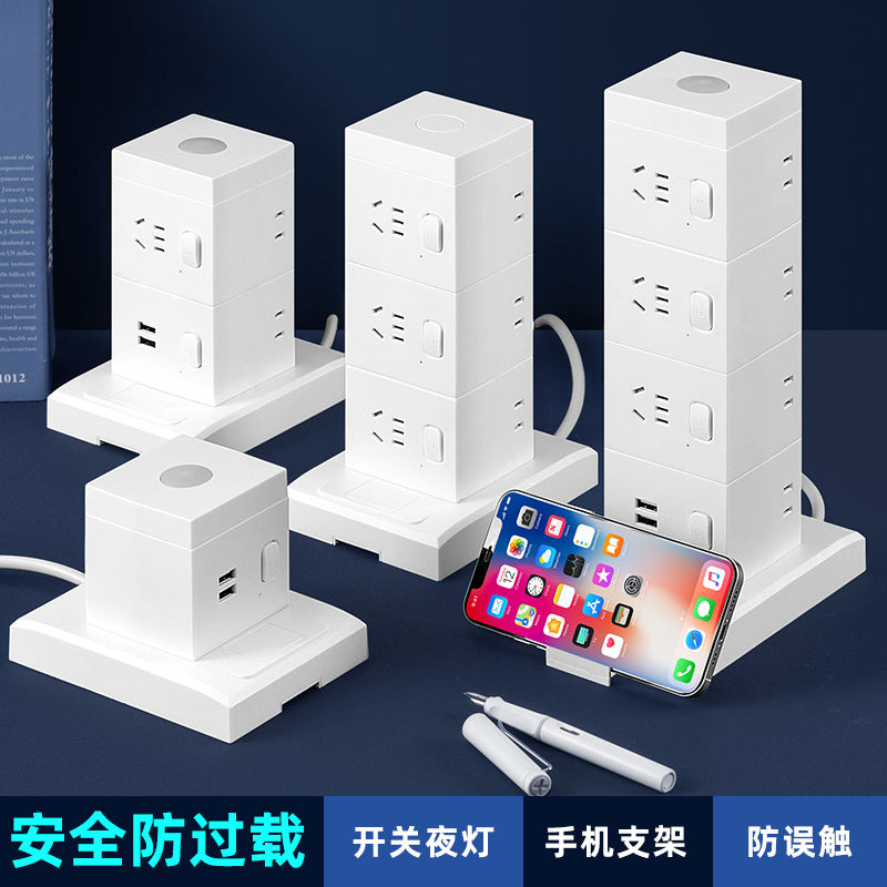 Smart tower power strip with night light, multi-port usb, and long cord – home power strip with multiple outlets