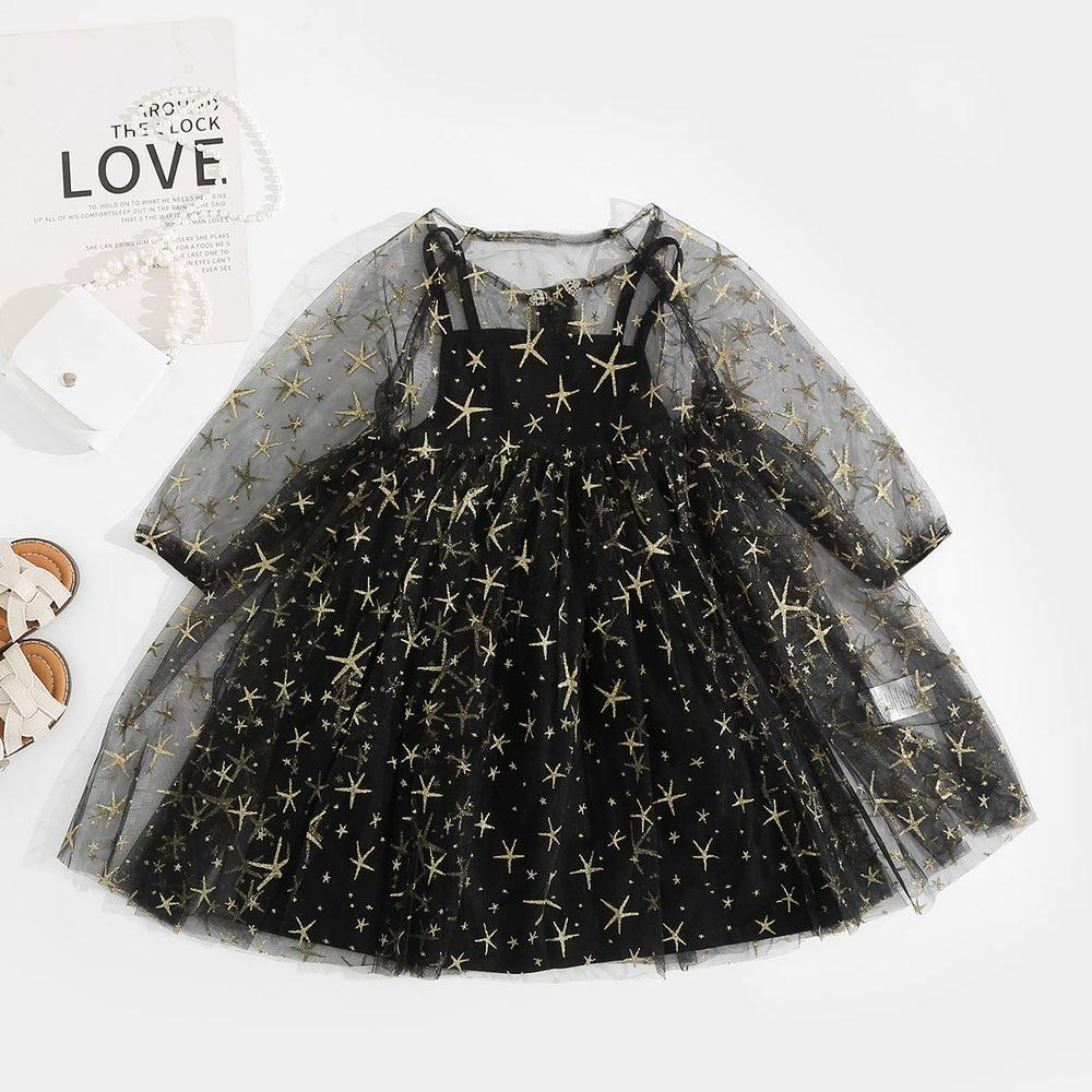 summer new european and american style sleeveless hot stamping star dress two-piece set for toddlers and young children