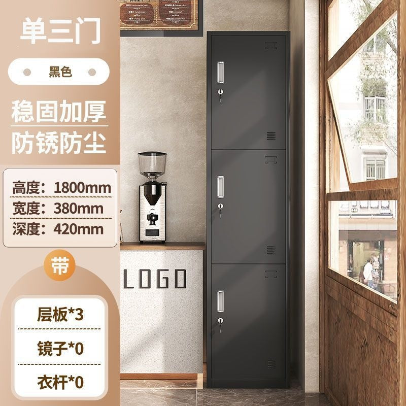 Single door locker iron storage cabinet employee dormitory gym bathroom office steel small lockable narrow cabinet