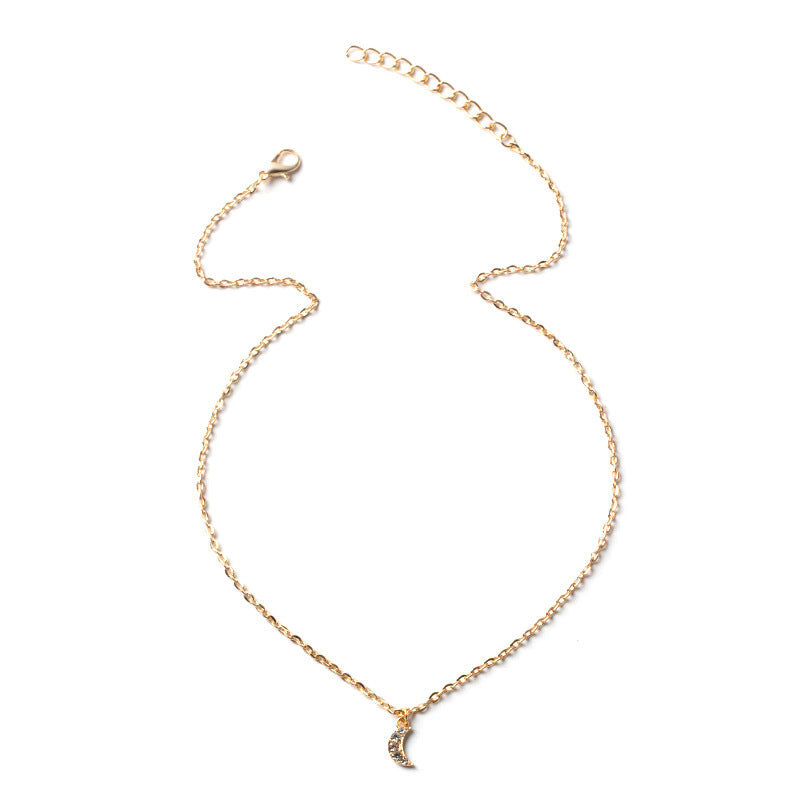 Wholesale rhinestone pendant necklaces - european & american style, cross-border, alloy, minimalist, versatile jewelry for women - star, moon, and clavicle chains