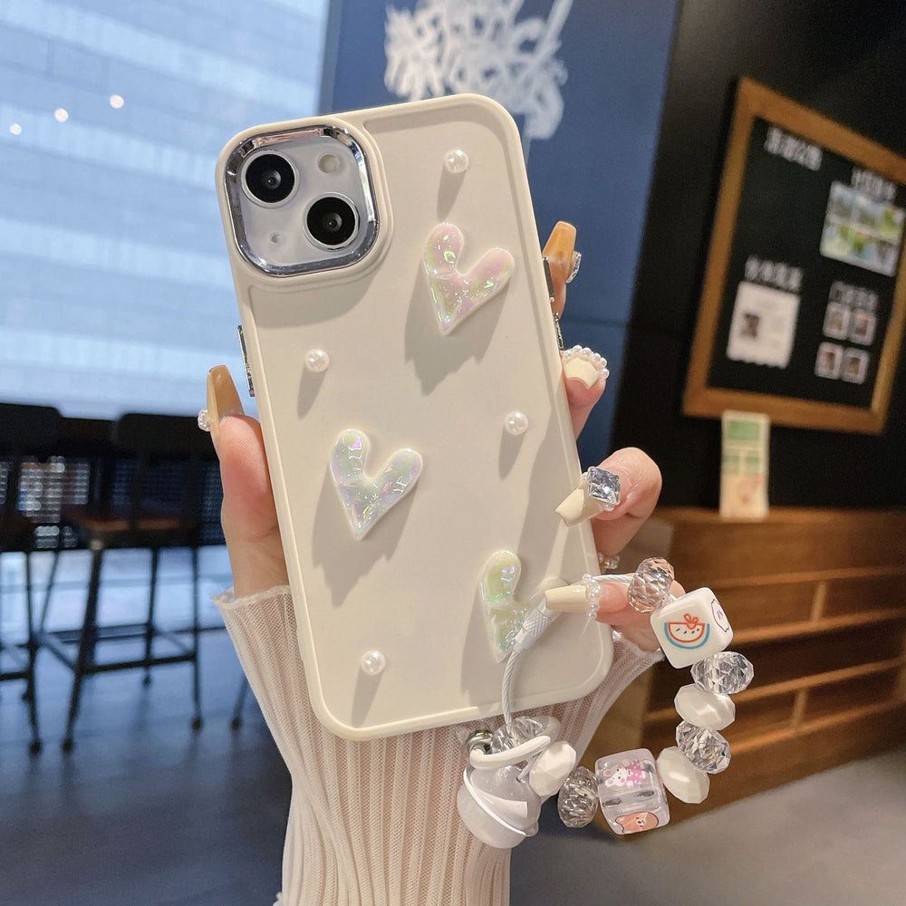 Suitable for apple 16pro metal photo frame pearl heart mobile phone case iphone7p/xr pure color protective cover