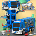 Boys' transforming storage double-decker container truck 2-in-1 track car building with lights, music, educational electric toy