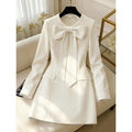 European and american style cross-border bowknot decorated round neck dress - women's elegant mid-length dress with a chanel-inspired aesthetic