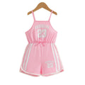 Girls' summer cami set: pink shorts romper with letter print and bow detail - sporty style for kids