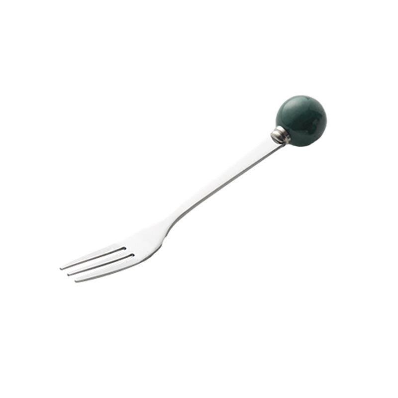 Accessible luxury ceramic ball fruit fork for home stainless steel spoon multi-purpose dessert spoon good-looking glazed pastry fork