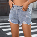 European and american cross-border e-commerce  independent website summer new arrival washed distressed beaded fashionable slimming denim shorts