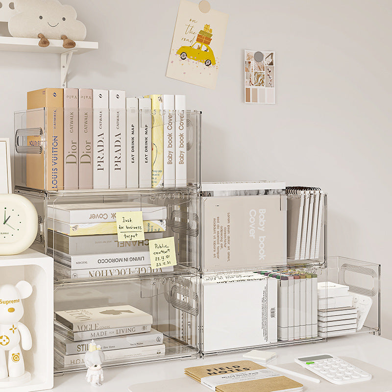 Retractable storage box Household large-capacity cosmetic finishing box Desktop book shelf Free stacking storage