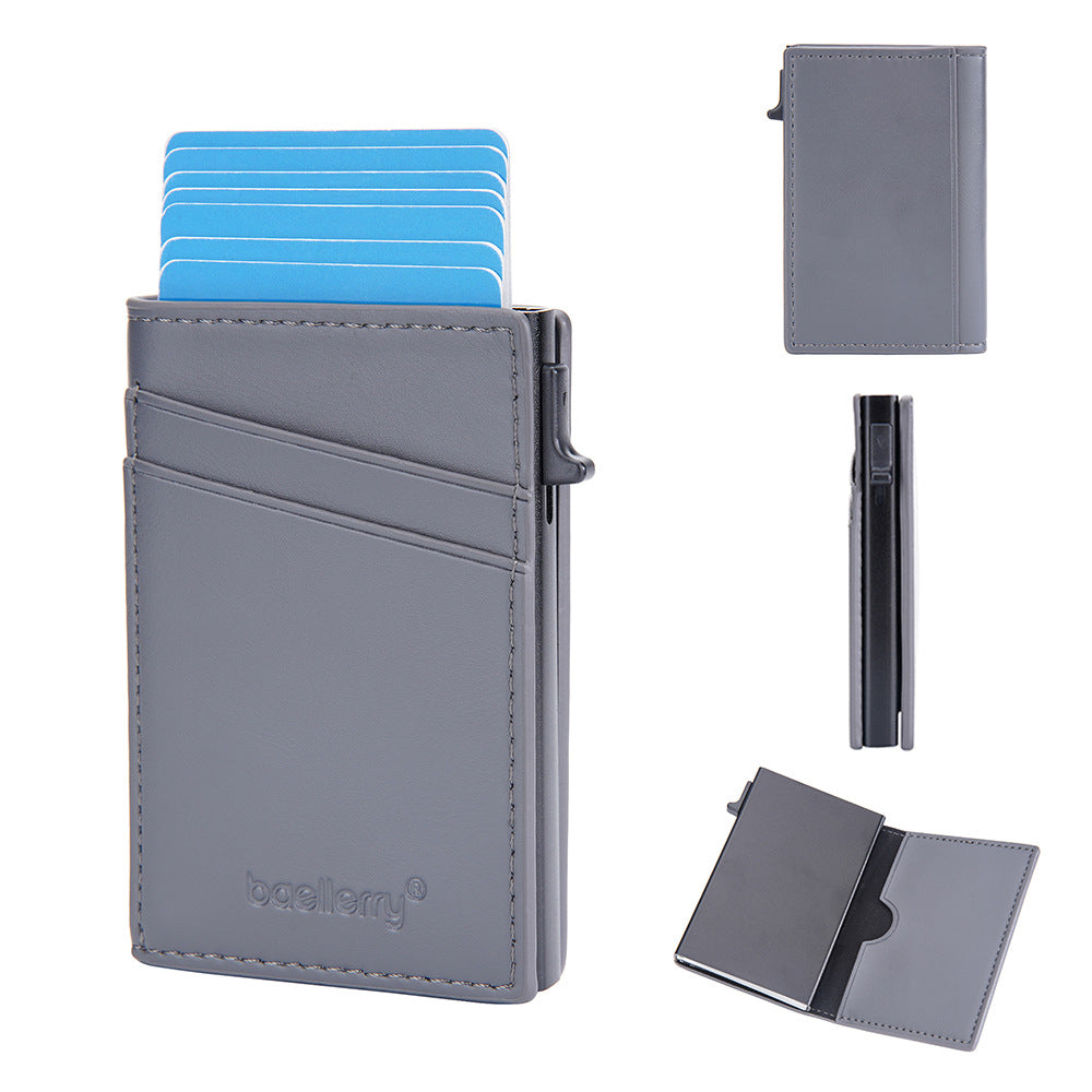 BAELLERRY new men's side push automatic elastic card RFID card bag business anti-magnetic card clip simple card box