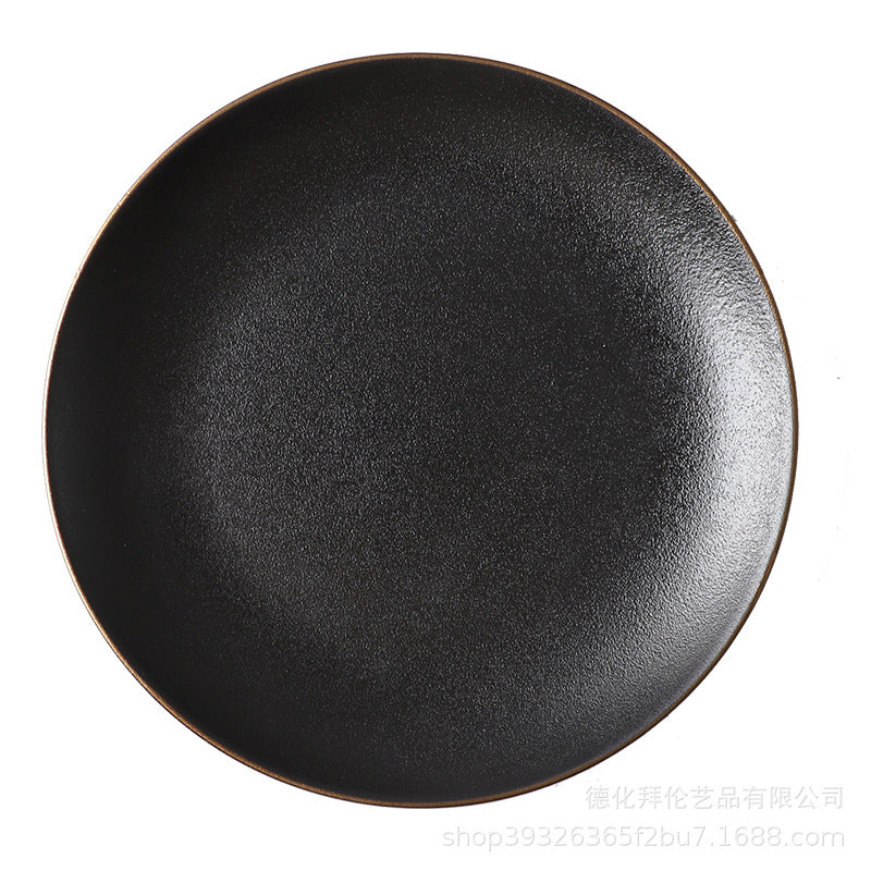 Creative black matte steak plate, japanese-style western dinner plate, commercial ceramic shallow dish for hotel and restaurant use, microwave safe