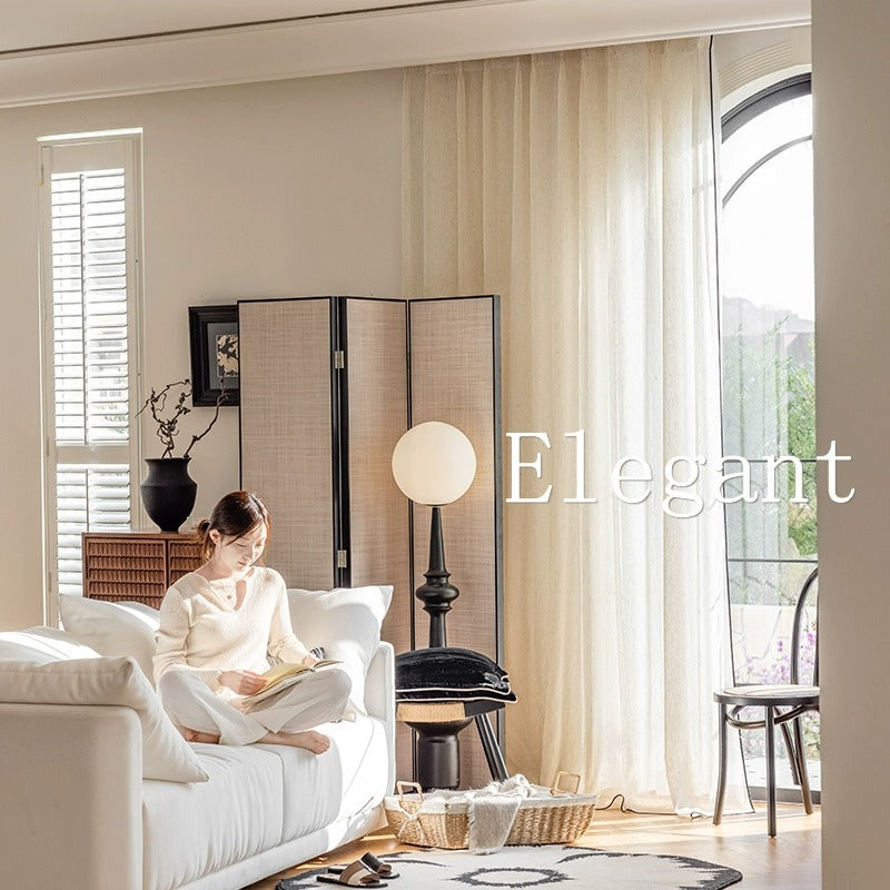 Original black edge cream linen gauze curtain decorative window gauze curtain gauze classy living room bedroom punch-free gauze