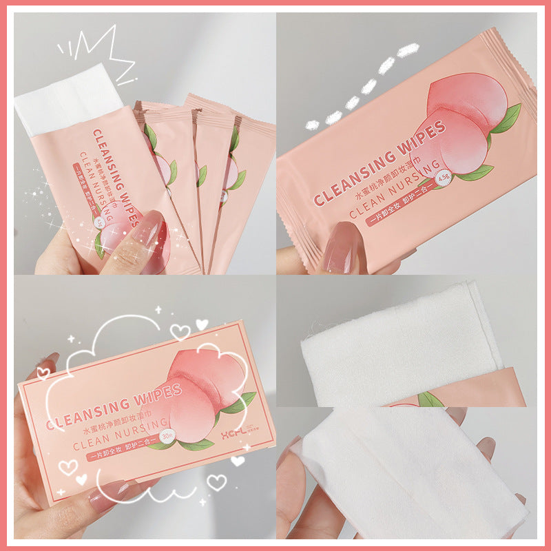Colorful fenling water peach scented makeup remover wipes 30 pieces, independent and portable, gentle cleansing, soft and not harmful to the skin