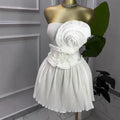 European and american women's clothing  summer new sweet and fresh large chest flower decoration tube top high waist a-line dress short skirt