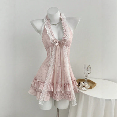 Pre-sale-95260# cross-border fashion bow halter polka dot v-neck waist women's cake skirt